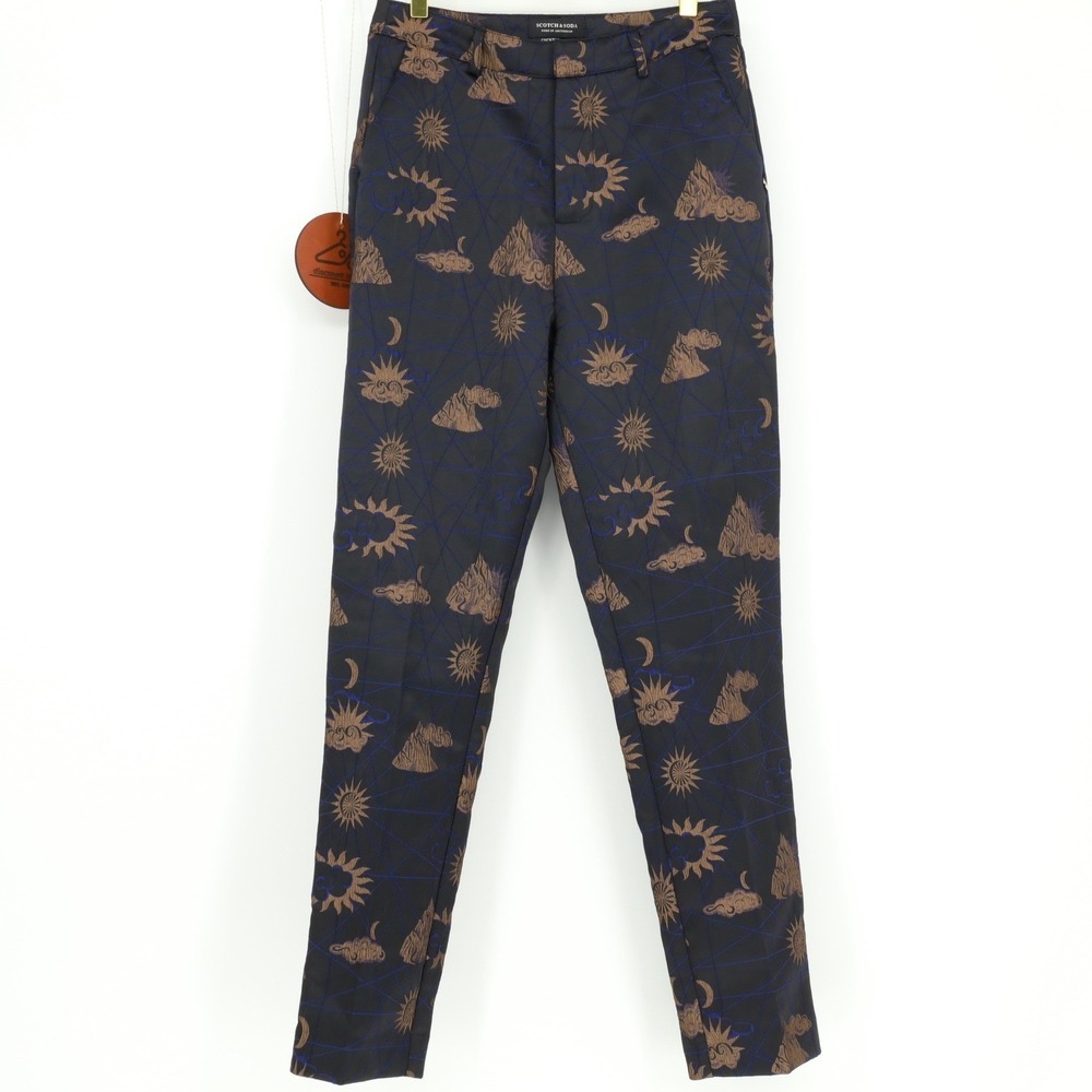 Scotch & Soda Cocktail Hour Celestial Sun Moon Jacquard Navy Trousers Pants XS